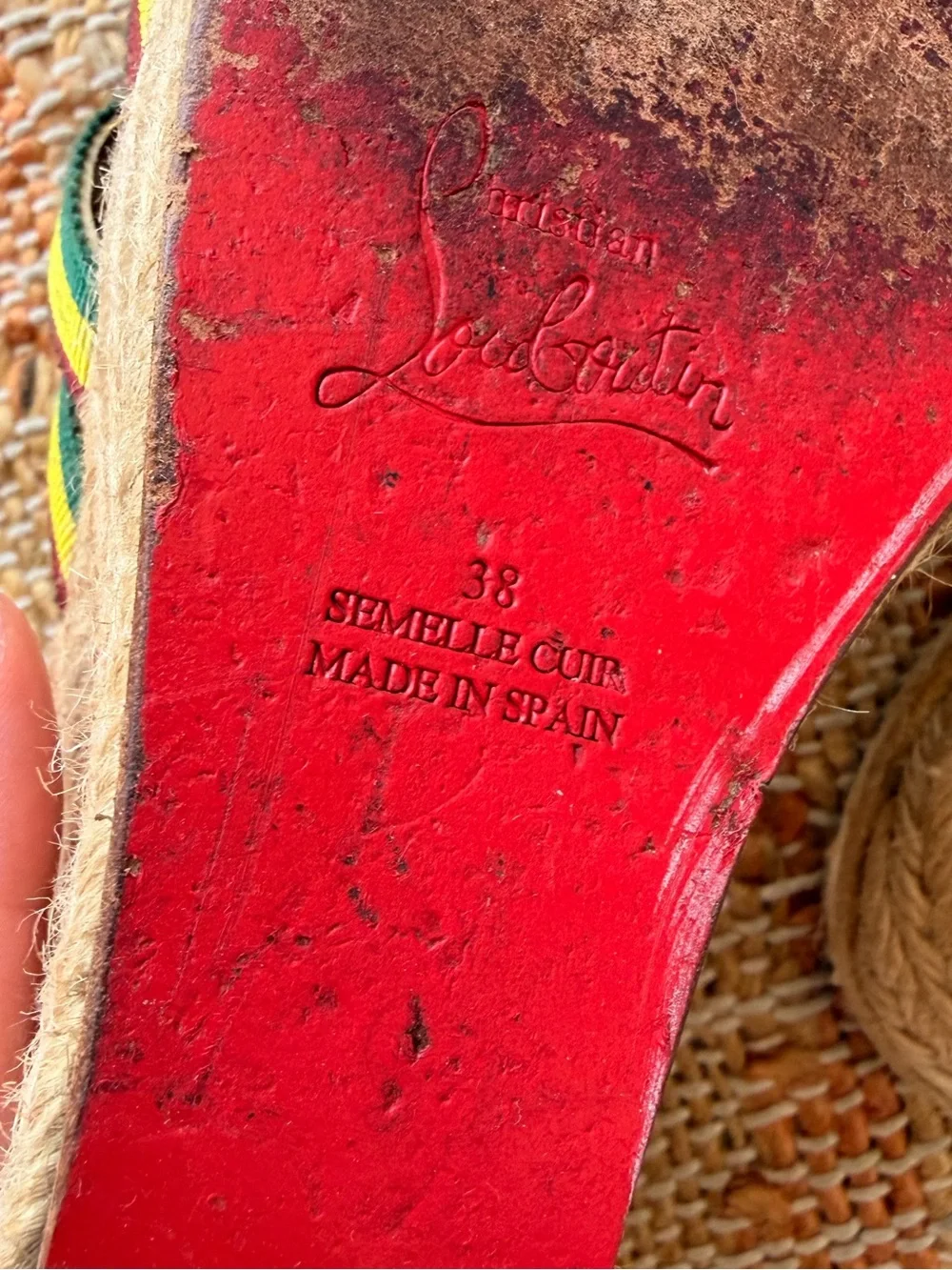 Y2K Vintage Christian Louboutin Rasta Jamaican Heel Sandal Espadrilles Size 38